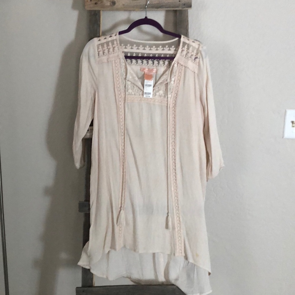 Long sleeve sheer nude cover up dress